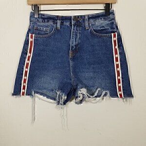 Zara High Rise Striped Sides Pearls Jean Shorts Size 00